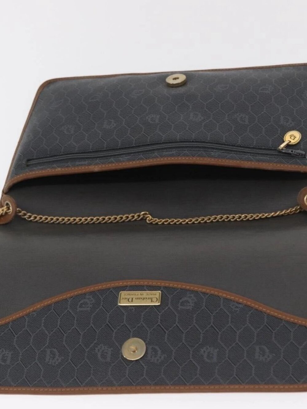 Christian Dior Honeycomb Canvas Chain Shoulder Bag PVC Black Gold Auth 170125 - Picture 10 of 16